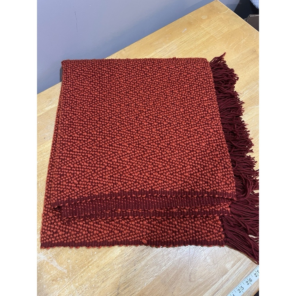Crate And Barrel Reid Cinnabar Throw Woven Red Orange Fringe 70x40"